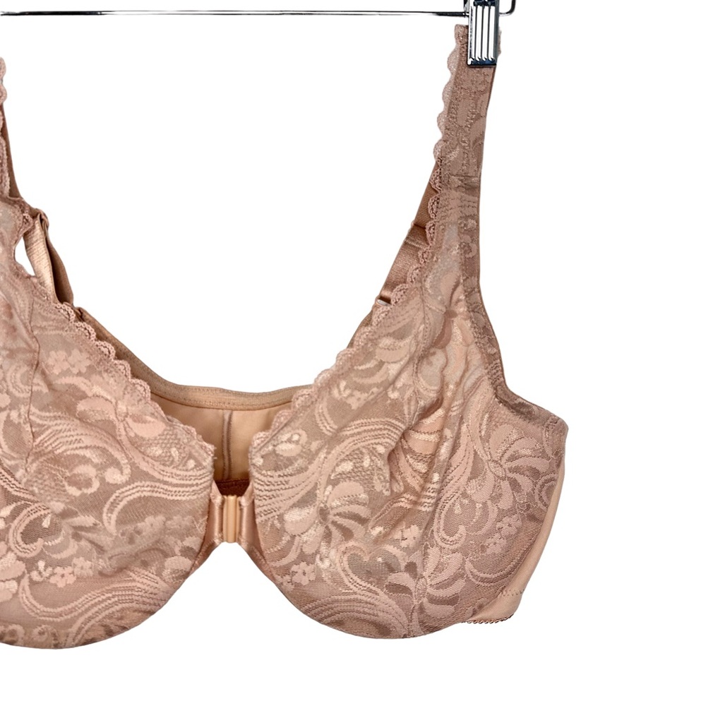 Glamorise Womens Wonderwire Front-Close Lace Bra Sz 40C Beige - Picture 4 of 7